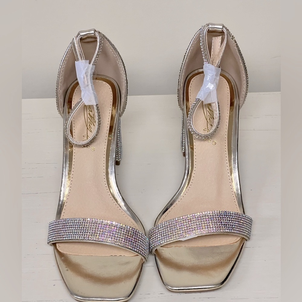 Cathy Din Rose Gold Dazzled Sparkly Chunky Heels